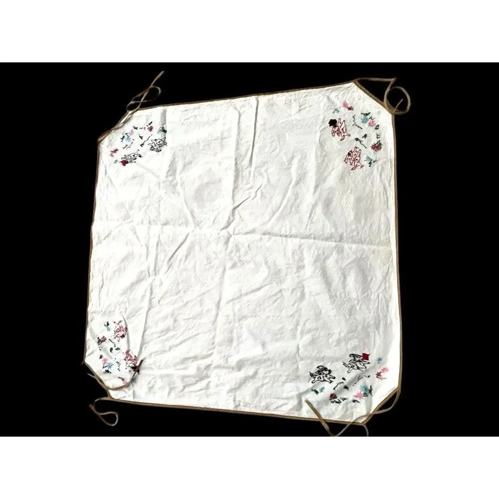 Vintage Dog Embroidered Card Table Cover Tablecloth Bridge Tie Corners Suits